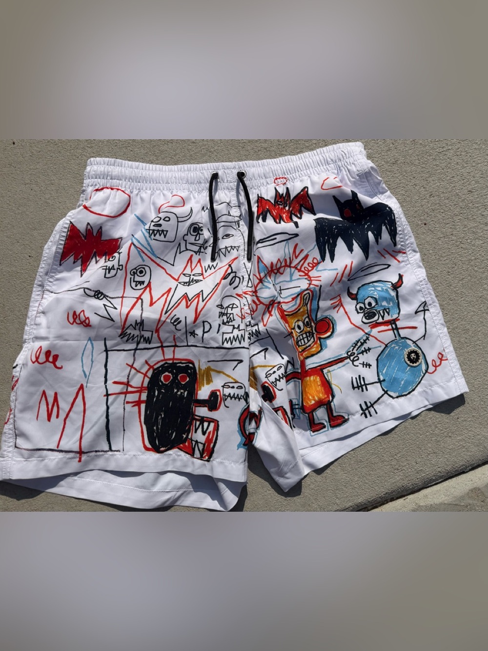 Jimmy Lion x Basquiat Swim Trunks Men’s XL White Graffiti Print NWOT